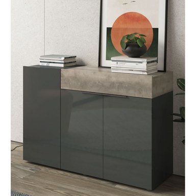 APARADOR TU MESITA PRIUX NEGRO SALÓN 3 PUERTAS 1 CAJÓN CENIZA