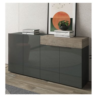 APARADOR TU MESITA PRIUX NEGRO SALÓN 4 PUERTAS 1 CAJÓN CENIZA