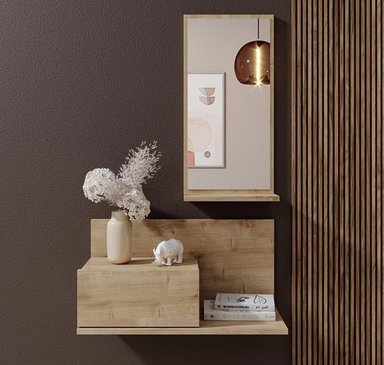 RECIBIDOR TU MESITA ISABELA MARRÓN FLOTANTE CON ESPEJO Y PANEL