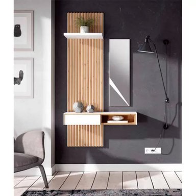 RECIBIDOR TU MESITA AKELA BLANCO MINIMALISTA CON ESPEJO Y PANELES DUNA