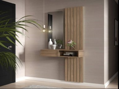 CONSOLA TU MESITA LEXUS MARRÓN RECIBIDOR CON ESPEJO Y PANELES