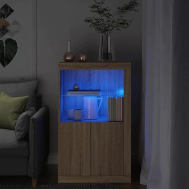 APARADOR TU MESITA JONES ROBLE CLÁSICO LUCES LED 2 PUERTAS