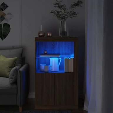 APARADOR TU MESITA JONES MARRÓN CLÁSICO LUCES LED 2 PUERTAS