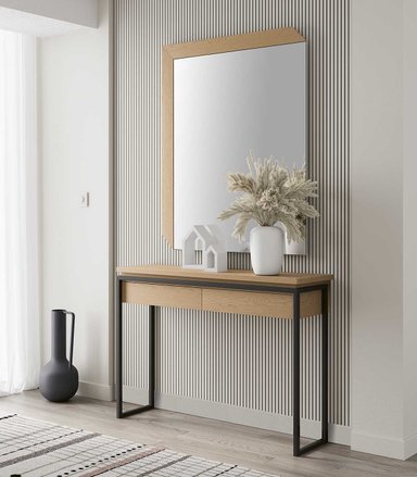 APARADOR TU MESITA VICTOR ROBLE RECIBIDOR CON ESPEJO 2 CAJONES