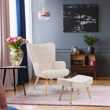 BUTACA TU MESITA TREVOR MODERNA REPOSADOR TELA RIZO LANA CREMA