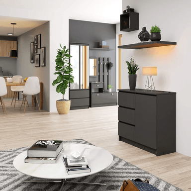 COMODA TU MESITA JIMY RECIBIDOR 1 PUERTA 3 CAJONES NEGRO