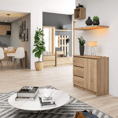 COMODA TU MESITA JIMY RECIBIDOR DUNA 1 PUERTA 3 CAJONES MARRON CLARO