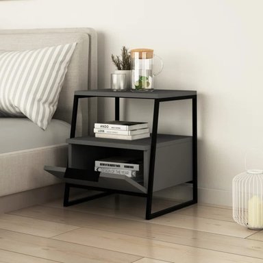 VELADOR TU MESITA INDUSTRIAL ROMÁN OSCURO 1 CAJÓN GRIS - 2