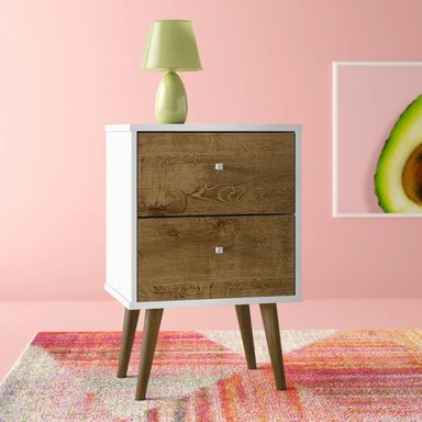 VELADOR TU MESITA MESA NOCHE KARIM 2 CAJONES BLANCO MARRÓN