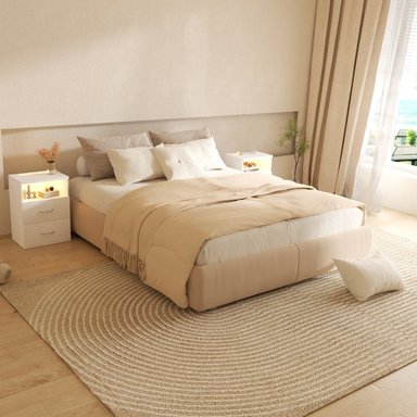 VELADOR TU MESITA MESA NOCHE RENEE CON LUZ LED 2 CAJONES BLANCO