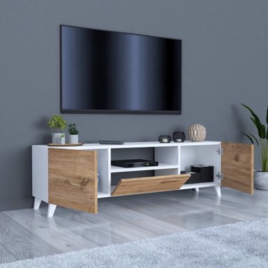 MESA DE TV TU MESITA KATRINA CLÁSICA BLANCO NATURAL 3 PUERTAS - 2