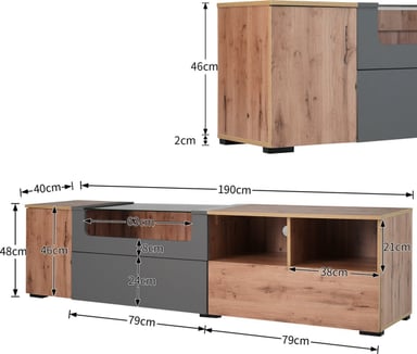 MESA DE TV TU MESITA TOMMY LARGA LED 3 PUERTAS ROBLE GRIS OSCURO - 3