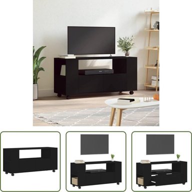 MESA DE TV TU MESITA MIKA CON RUEDAS COLOR NEGRO 2 CAJONES