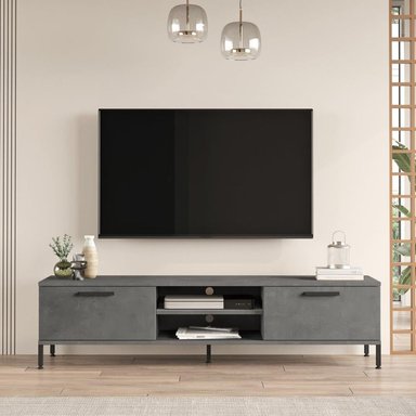 MESA DE TV TU MESITA MILLER PRÁCTICA GRIS OSCURO 2 PUERTAS - 2