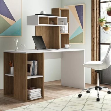 ESCRITORIO JUVENIL TU MESITA MILLER 140 CM X 60 CM CON ESTANTE BLANCO/MARRÓN