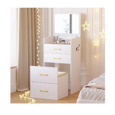 TOCADOR VIRAL 3 EN 1 COLOR BLANCO CON ESPEJO Y BANQUITO