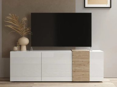 MESA DE TV MODERNA SABRY COLOR BLANCO/MACADAMIA TU MESITA