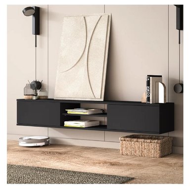 MESA DE TV FLOTANTE 80' AMAUTA TU MESITA MELAMINA 18MM 2 PUERTAS GRIS OSCURO