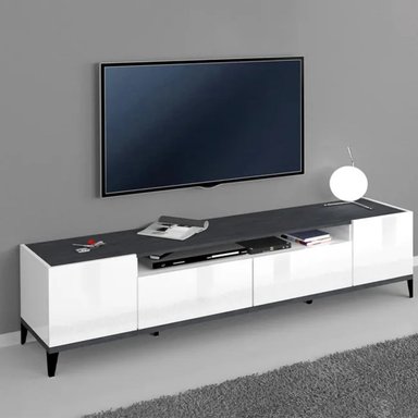 MESA DE TV MODERNA JENNY COLOR BLANCO/GRIS 2 PUERTAS 2 CAJONES TU MESITA