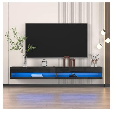 MESA DE TV FLOTANTE 77' TU MESITA LORIA MELAMINA 18MM 2 PUERTAS COLOR NEGRO LED