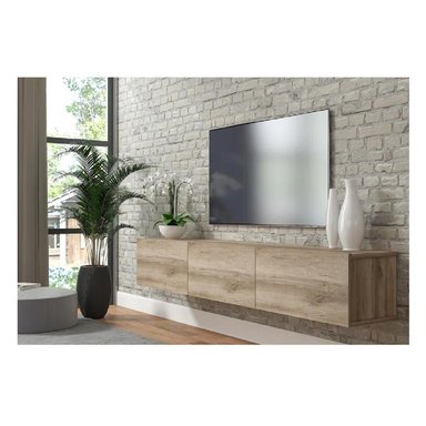 MESA DE TV FLOTANTE 75' TU MESITA SIGRID MELAMINA 18MM COLOR ROBLE 3 PUERTAS