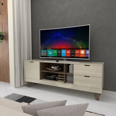 MESA DE TV CLÁSICA ALABAMA COLOR BLANCO 2 CAJONES 1 PUERTA TU MESITA - 1