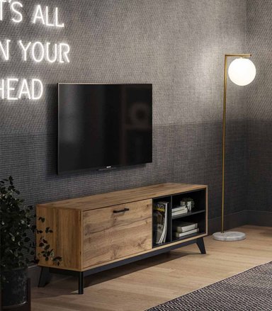 MESA DE TV RÚSTICA 1 PUERTA AFRICA COLOR MARRÓN/NEGRO TU MESITA