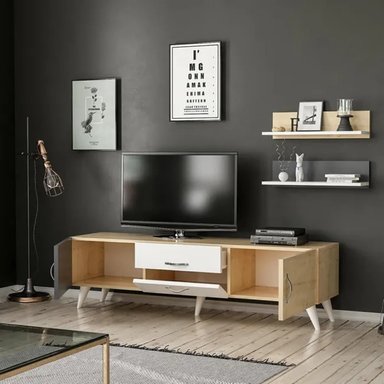 MESA MODERNA DE TV HILARY COLOR BLANCO/DUNA/GRIS TU MESITA - 3