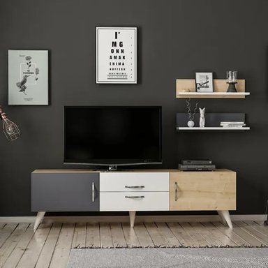 MESA MODERNA DE TV HILARY COLOR BLANCO/DUNA/GRIS TU MESITA - 5