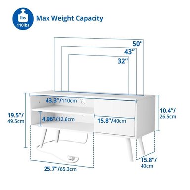 MESA DE TV FUNCIONAL 50' TU MESITA EVA MELAMINA 18MM COLOR BLANCO 1 PUERTA - 3