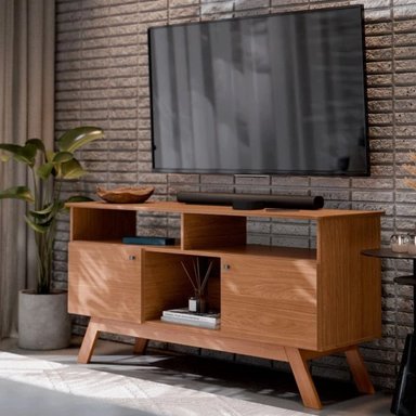 MESA DE TV CLÁSICA XIMENA COLOR MARRÓN TU MESITA 2 PUERTAS