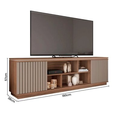 MESA MODERNA DE TV LAMAS COLOR GRIS/MARRÓN 2 PUERTAS TU MESITA - 2