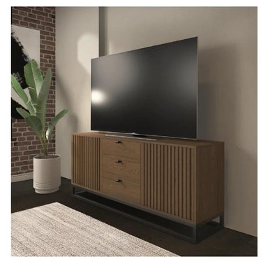 MESA CLÁSICA DE TV 75' TU MESITA JIMMY MELAMINA 18MM BASE METAL MARRÓN 2 PUERTAS 2 CAJONES