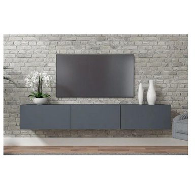 MESA DE TV FLOTANTE 75' TU MESITA SIGRID MELAMINA 18MM COLOR GRIS OSCURO 3 PUERTAS