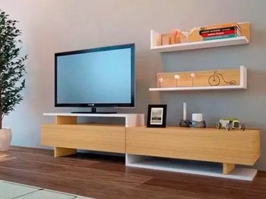 CENTRO DE ENTRETENIMIENTO PREMIUM ZETA COLOR ROBLE CON 2 REPISAS