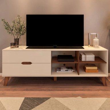MESA DE TV CLÁSICA VERONA 2 CAJONES TU MESITA COLOR BLANCO