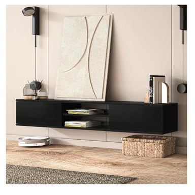 MESA DE TV FLOTANTE 80' AMAUTA TU MESITA MELAMINA 18MM 2 PUERTAS NEGRO - 1