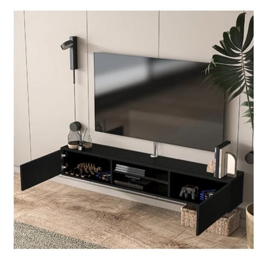 MESA DE TV FLOTANTE 80' AMAUTA TU MESITA MELAMINA 18MM 2 PUERTAS NEGRO - 2