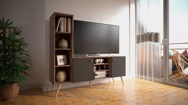 MESA DE TV CON REPISAS SENTRA COLOR MARRÓN/NEGRO TU MESITA