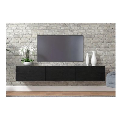 MESA DE TV FLOTANTE 75' TU MESITA SIGRID MELAMINA 18MM COLOR NEGRO 3 PUERTAS