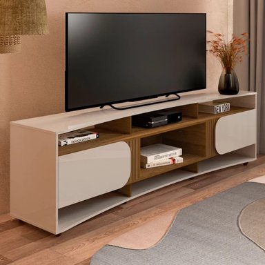 MESA MODERNA DE TV MAVERIK COLOR BLANCO/MARRÓN 2 PUERTAS TU MESITA
