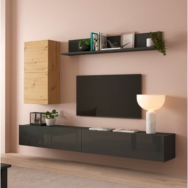 JUEGO DE MUEBLES PARA TV FLOTANTES TRENNER COLOR NEGRO/DUNA TU MESITA