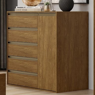 CÓMODA CLÁSICA CHIAPAS COLOR MARRÓN 5 CAJONES 1 PUERTA TU MESITA