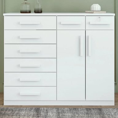 CÓMODA MODERNA TORONTO 8 CAJONES 2 PUERTAS TU MESITA COLOR BLANCO