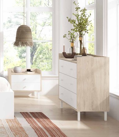 CÓMODA MODERNA MALTA MARRÓN/BLANCO 3 CAJONES TU MESITA