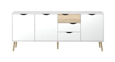 CÓMODA LARGA MATILDE 3 CAJONES 3 PUERTAS TU MESITA COLOR BLANCO/DUNA - 1