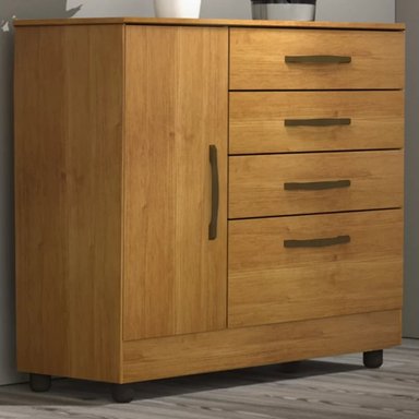 CÓMODA CLÁSICA CHICAGO COLOR MARRÓN 4 CAJONES 1 PUERTA TU MESITA