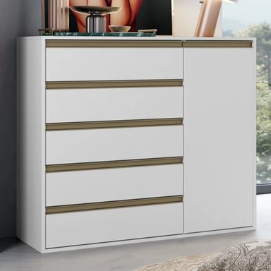 CÓMODA CLÁSICA CHIAPAS COLOR BLANCO 5 CAJONES 1 PUERTA TU MESITA