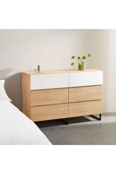CÓMODA JUVENIL PILAR 6 CAJONES COLOR DUNA/BLANCO TU MESITA