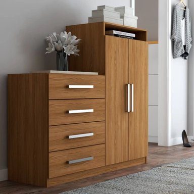 CÓMODA CON ARMARIO CINAMON COLOR MARRÓN TU MESITA 4 CAJONES 2 PUERTAS